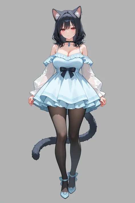 Waifu adult ice cat, monster girl,  with cat's ears and tail,  High resolution, HD model, con sueter , dress, skirt - tights