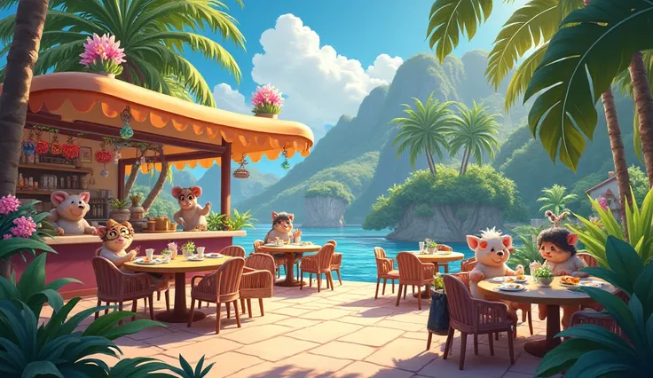 A cafeteria in a paradise without humans