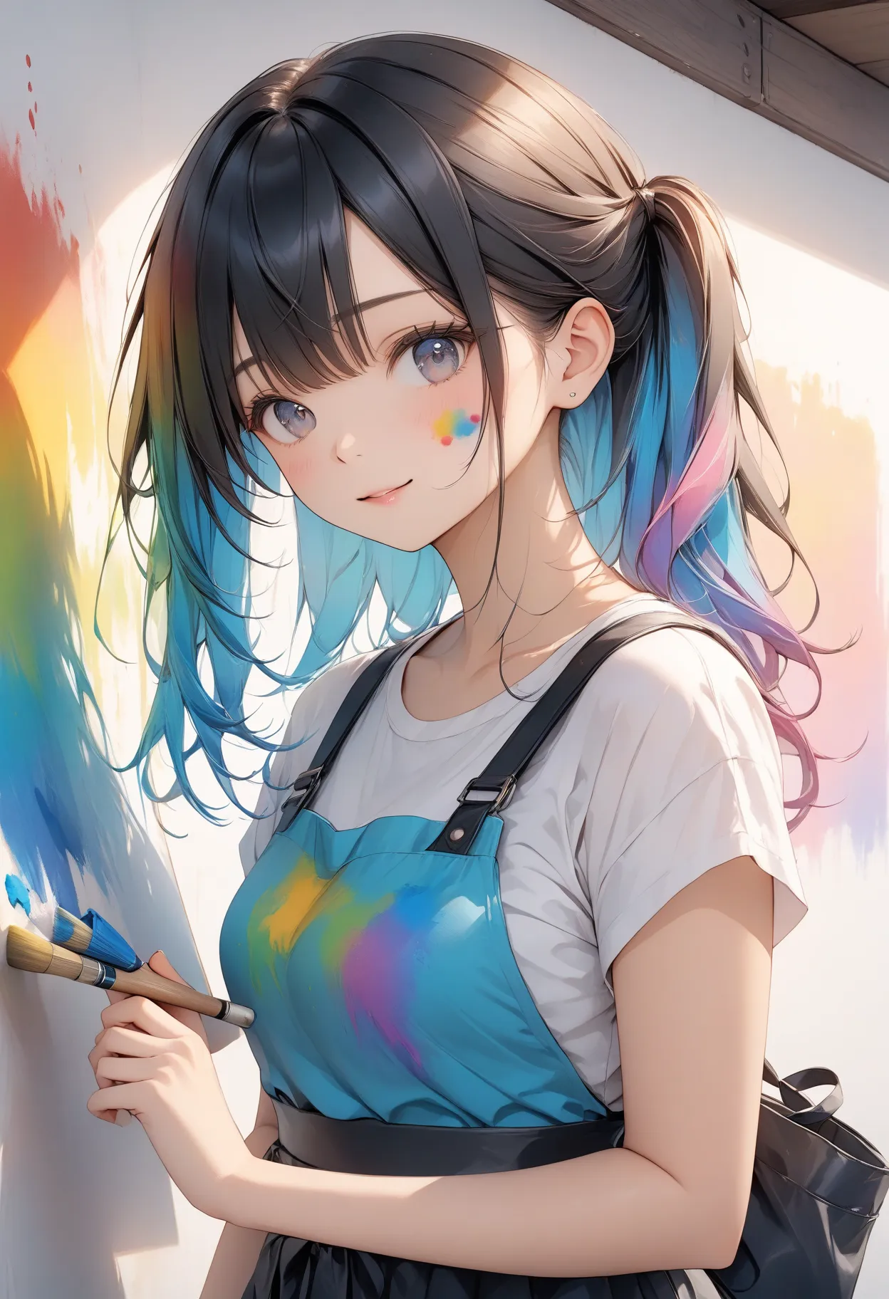 Dough, Thick Paint,(Amazingly absurd)),(masterpiece:1.2),超High resolution, Attention to detail, high quality, High resolution, 最high quality, 4K, 8k、Side Up,Beautiful work,Artwork using paint、Colorful gradient background、Girl with paint on face and body、A ...