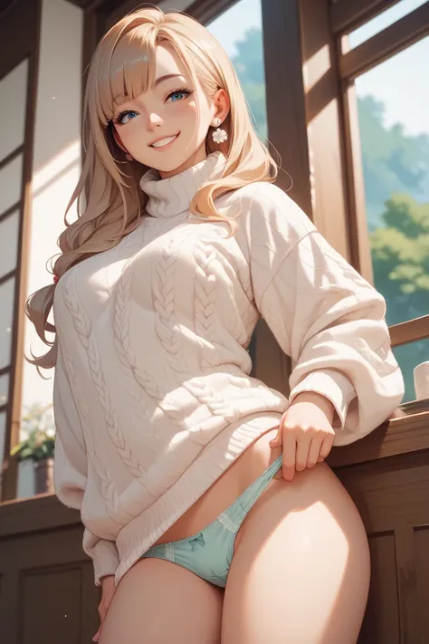  Japanese， sweater， Japanese女性，smile， take down panties