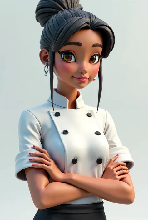 I want a 3D female morena Chef character with a transparent background