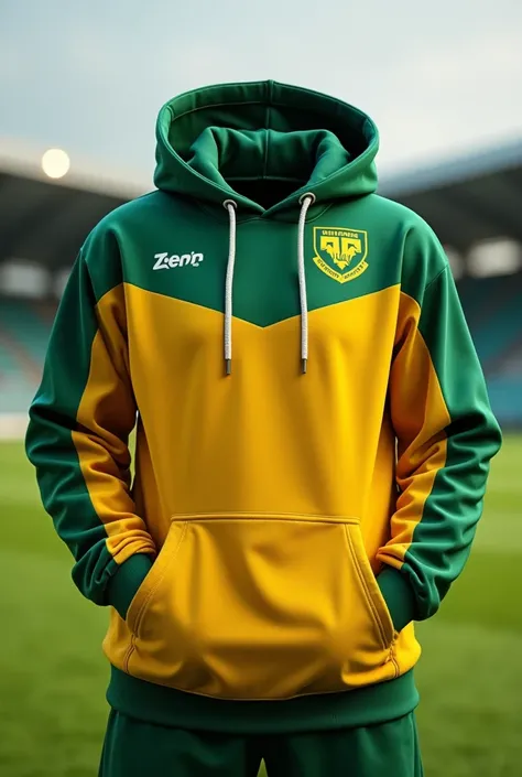 Make me a yellow and green rugby team sweatshirt