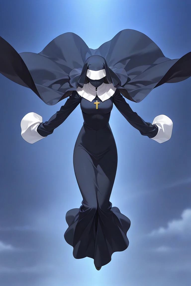 high resolution, masterpiece, necessary, detail, best quality, quality, necessary, details, High details, Precise, 
 
1girl_ ufotable style, ufotable anime


Solo, 1girl, tall women, cape over shoulders, nun outfits, long skirt, faceless, veil face /(Veil ...