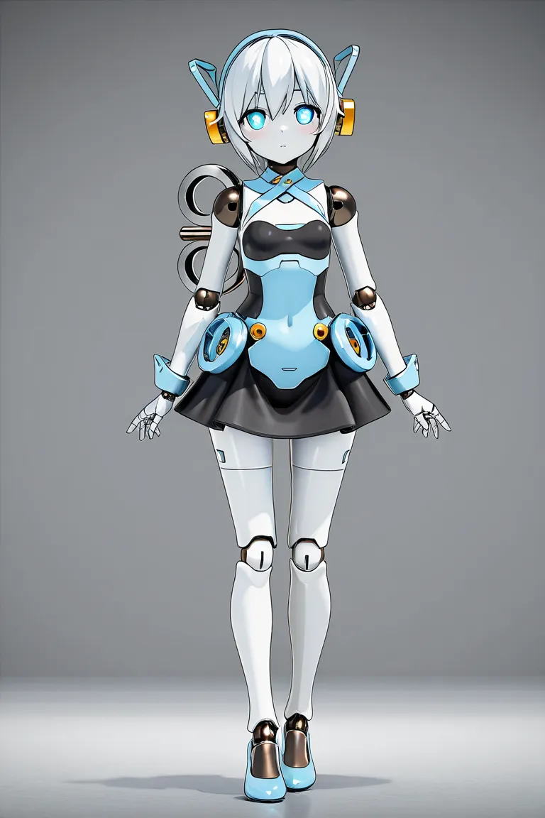 anime style, 1girl, younger female, voloptuous, humanoid robot, doll joints, winding key, mecha musume, perfect hands, 3d, high resolution, high quality, hd,  