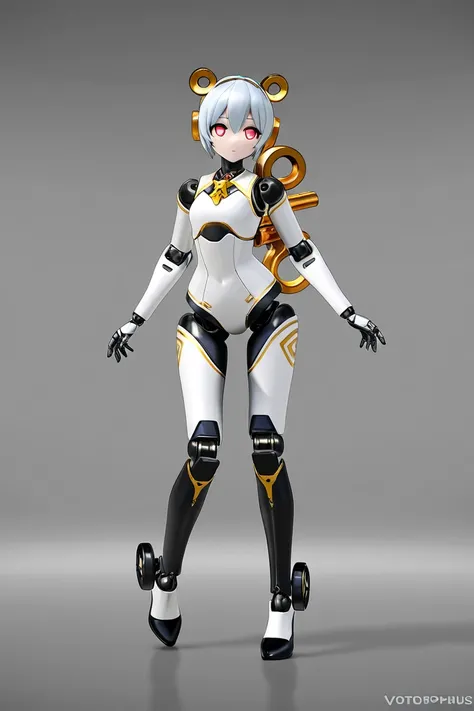 anime style, 1girl, younger female, voloptuous, humanoid robot, doll joints, winding key, mecha musume, perfect hands, 3d, high resolution, high quality, hd,  