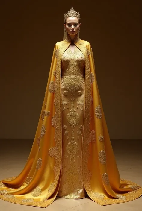 A design embodying Qatar’s rich heritage with royal opulence, inspired by Qatari gold and traditional jewelry.
🔹 Design Features:
The gown's structure is inspired by the Islamic arches found in the Museum of Islamic Art in Doha.
Golden silk fabrics with ha...