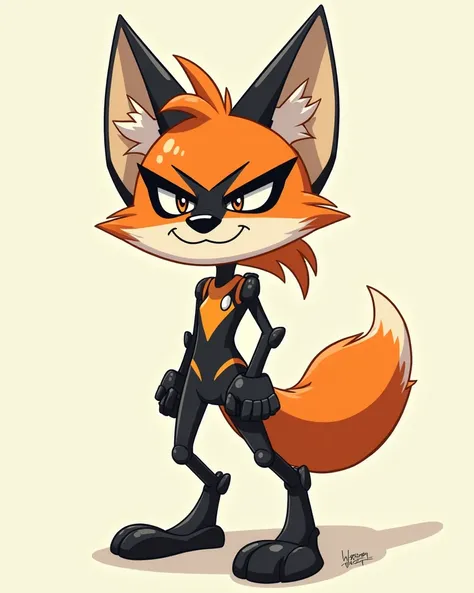 General Aesthetic
In the style of Rob Renzetti, this anthropomorphic fox character would have a sleek, mechanical-inspired design with bold, clean lines and sharp angles. Her overall silhouette would be simple yet dynamic, emphasizing angular edges and geo...