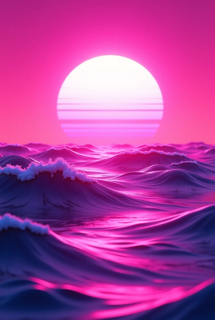  drawn image of a pink sunset with a pink wave,  digital art inspired by Mike Winkelmann,  winner of the unsplash contest ,  digital art,  Soft neon atmosphere , neon synthesized wave, neon landscape, Soft atmosphere,  calm and warm neon , Neonwave  , synt...