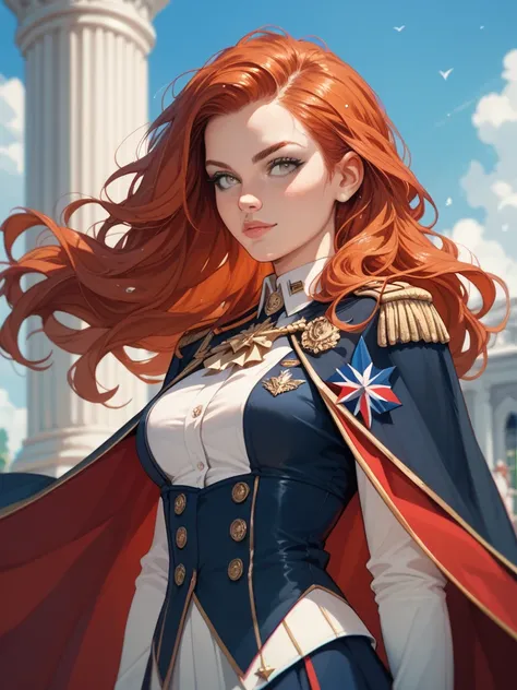 female redhead（concentrated） gray eyes long hair　uniform　Cape