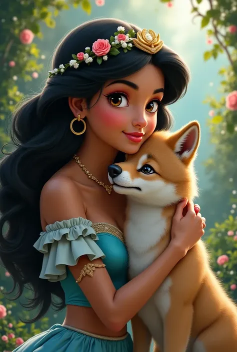 Baby Jasmine princess with wolf cub 