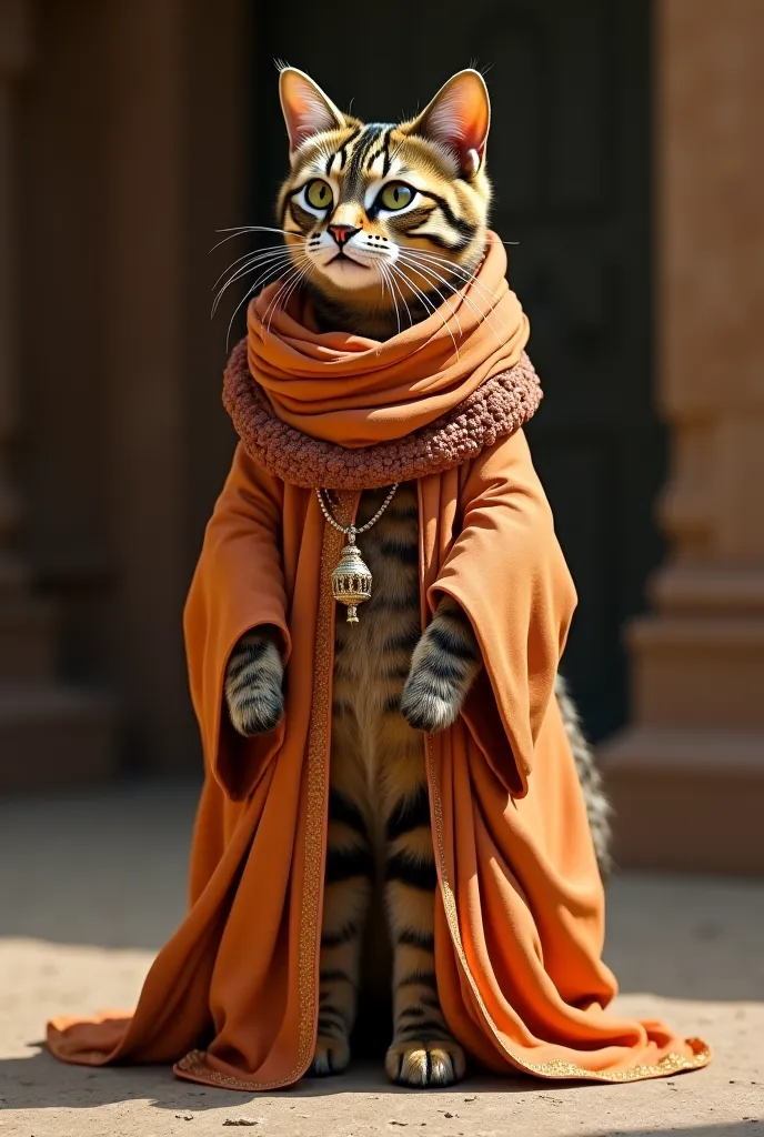 A cat wearing Arabic dishdasha