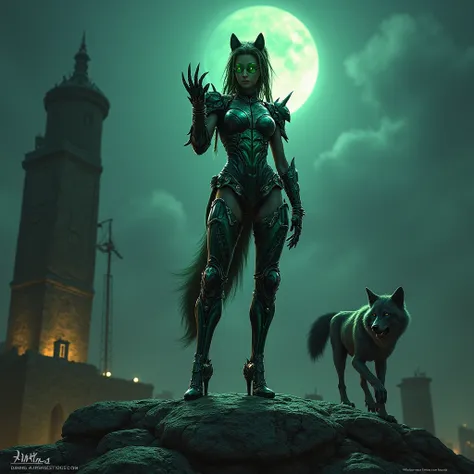 - Main Character, Adult Female "Lesotho", Beautiful, Tall, Long Legs, Wolf Ears and Tail (wearing Piercings), dreadlocks, glasses (Clear Green).

- Wearing a costume ("Full Sexy Armor").
Chest and Thigh Armor are slightly open.
Futuristic Costume Design.

...