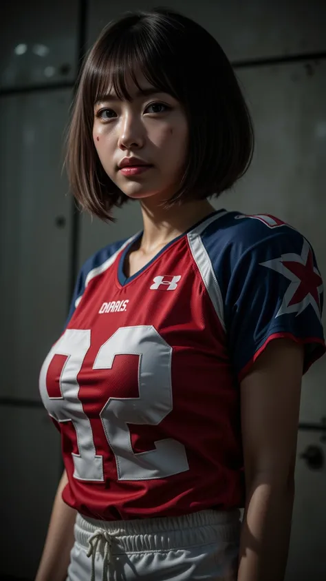 ultra-realistic, photorealistic, dramatic scene, shadow, global-illumination, solo, Japanese high school girl:1.5), fragile girl, very beautiful Japanese athlete, very beautiful with very cute face, sporty atmosphere, detailed face skin texture with some m...