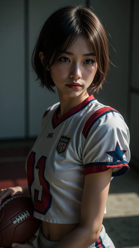 ultra-realistic, photorealistic, dramatic scene, shadow, global-illumination, solo, Japanese high school girl:1.5), fragile girl, very beautiful Japanese athlete, very beautiful with very cute face, sporty atmosphere, detailed face skin texture with some m...