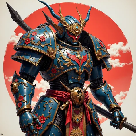  Japanese Mecha - Susano Tengu
Noh drama Prajna Mask,  Senbon Torii Structural Shoulder Armor ,  Ukiyo-e Naniwa Coating ,  Super Vibrating Samurai Sword + Folding Shuriken Launcher ,  Shinto Charm Energy Circuit , Cyber Prosthetic Joint ,  Interplanetary G...