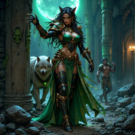 - Main Character, Adult Female "Lesotho", Beautiful, Tall, long legs, Wolf Ears and Tail (wearing Piercings), dreadlocks, glasses (Clear Green).

- Wearing a costume ("Full Sexy Armor").
Chest and Thigh Armor are slightly open.
Futuristic Costume Design.

...