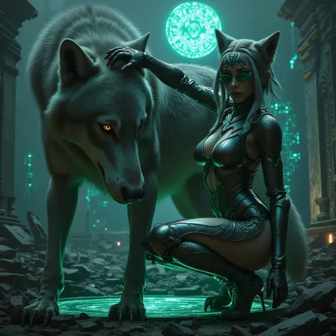 - Main Character, Adult Woman "Lesotho", Beautiful, Tall, long legs, Wolf Ears and Tail (wearing Piercings), dreadlocks, glasses (Clear Green).

- Wearing a costume ("Full Sexy Armor").
Chest and Thigh Armor are slightly open.
Futuristic Costume Design.

-...