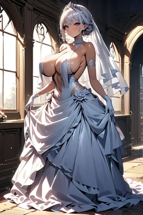 Big Breasts、 Wedding Dress、underboob、 cleavage、fullbody、Dress with little skin exposure 