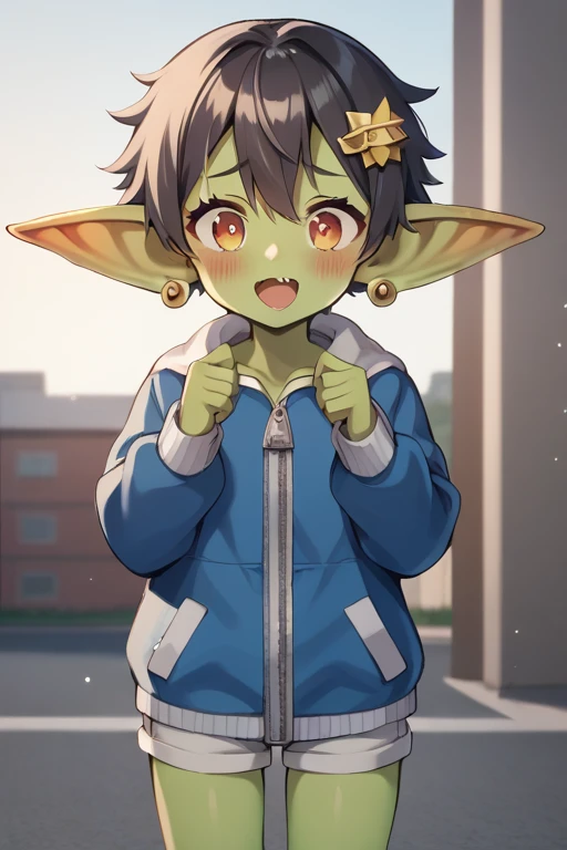  score_9,  score_8_  up,  score_7_  up,  score_6_  up,  anime line break ，nsfw，(  Detailed Biography :1.2)，  fisheye lens ，  very cute young girl ， short， toddler figure temptation ， file，By deadpolicius，  cute goblin young girl :1.2，  green skin，Long ears...