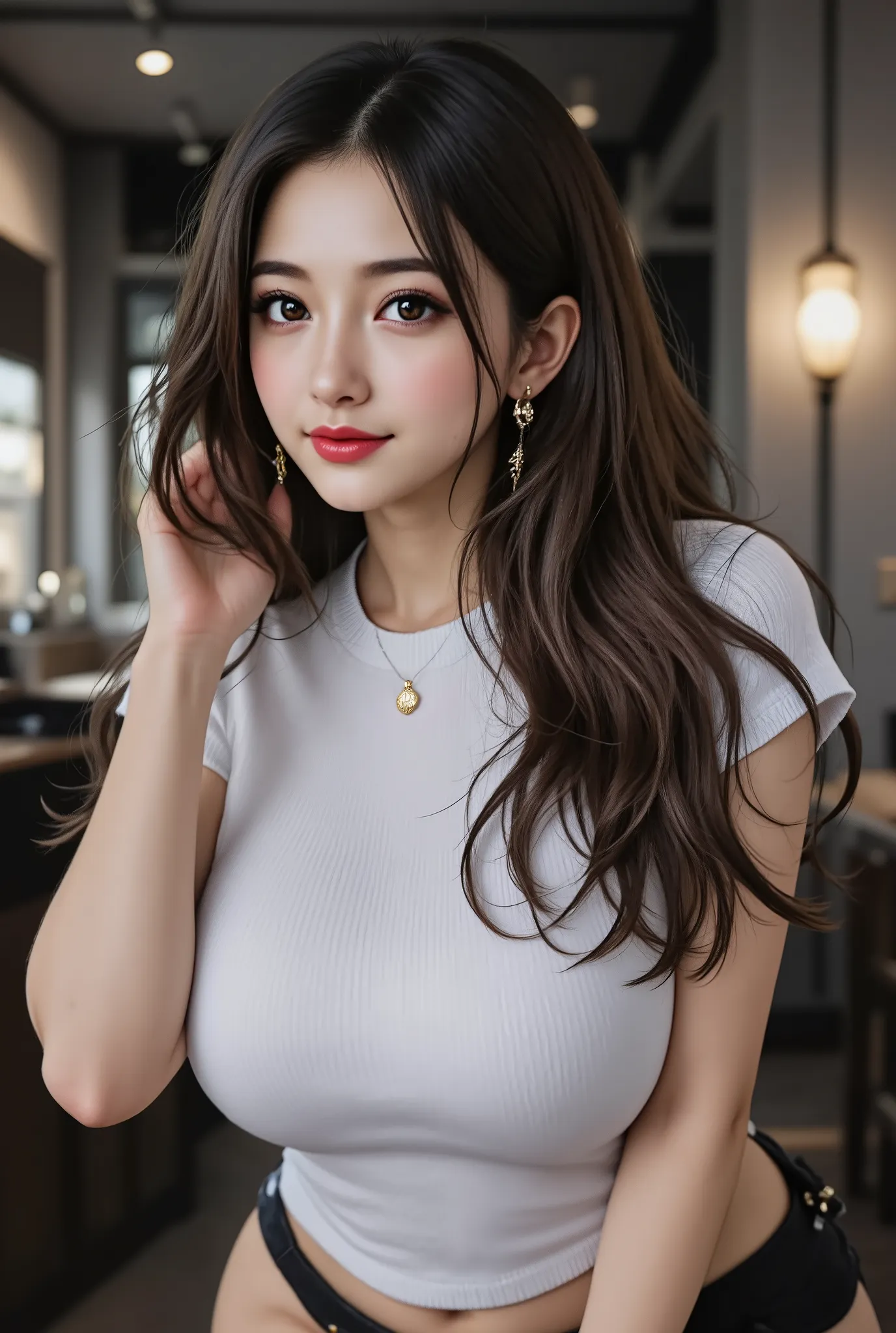 ((low angle:1.5))、 full body shot、(16k、 RAW photos ,  top quality, masterpiece)、(Actual photo)、(realistic pictures)、 Learn more,  beautiful eyes,  very detailed and beautiful ,  amazing details 、 BEAUTY WITH PERFECT BODY 、 real face,  detail your face down...