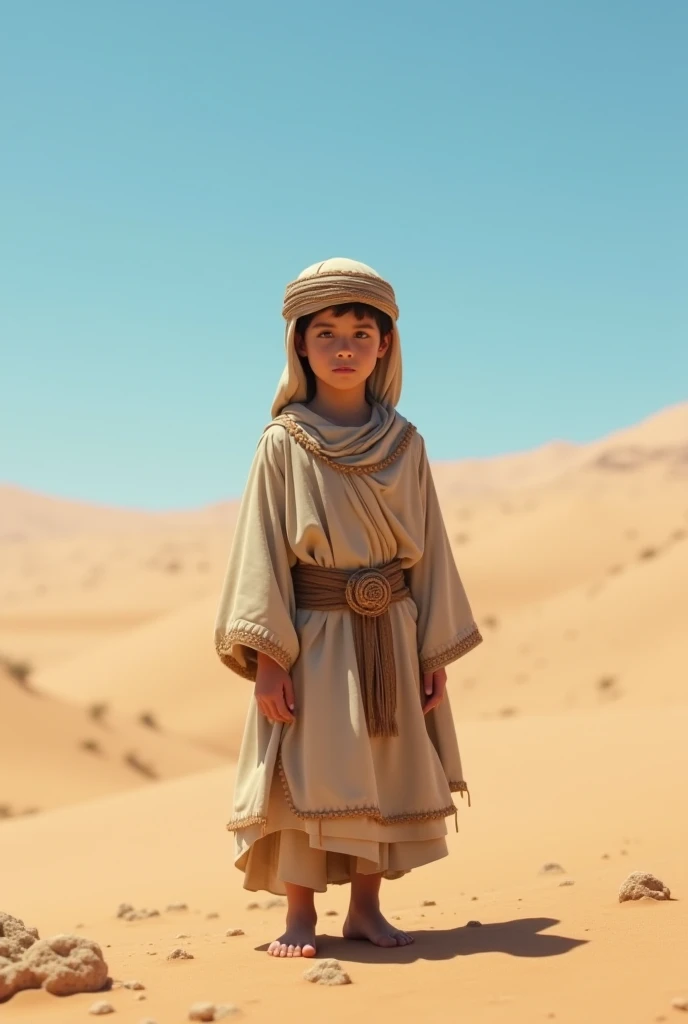 Pictures of a boy in the desert in the clothes of the Jews of the pre-Islamic era for years 