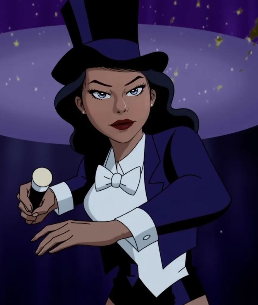 Create a somewhat romantic date with Zatanna Zatara (dcua  [ don't sexualize]) and that it is faithful to the original design presented in the series)  Zatanna who is wearing her heroine outfit , And let it be noted that the appointment is at a Gotham City...