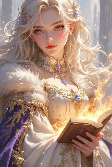 a drawing of a woman in a wizard ((holding a magical glowing book)), holy fire spell art, a young female wizard, portrait of a young elf wizard, portrait of a mage, beautiful wizard, mage, fantasy mage, an arcane wizard casting a spell, epic mage girl char...