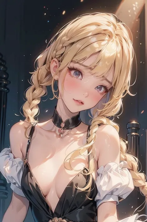  ((best quality)), ((masterpiece)), (detailed), 1girl, (big forhead:1.2),extremely detailed cute anime face, (((flat chest))), (flat chest:1.1),((((long twin braids,tight braids,long braid,braided hair,long hair)))),intricate eyes,beautiful detailed eyes,s...