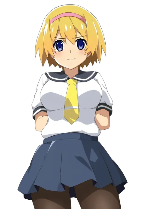 master piece,best quality,high resolution,
beautiful eyes,detailed eyes,detailed face,
beautiful detailed eyes,symmetrical clear eyes,
( 1girl :1.5),(Alone:1.5),
higurashimei,Satoko Hojo, blonde hair, short hair,  hairband , mature woman,18 years old, adul...