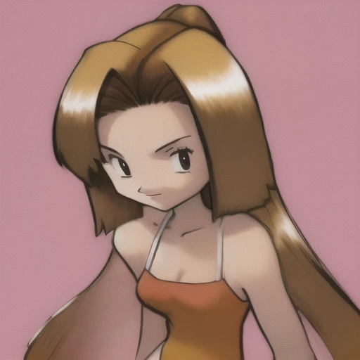 sugimori ken 1990s, blonde, 1girl, cleavage, dress, simple background, thin waist, shiny hair, upper body, young body, young face, short, cute, petite, dynamic angles