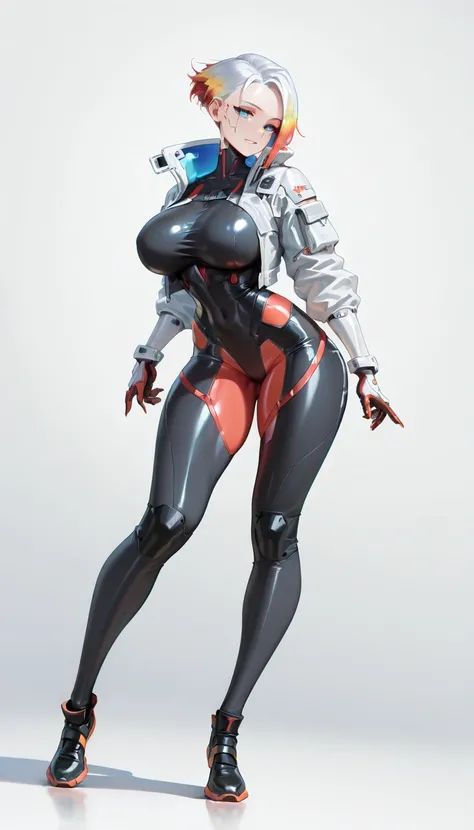 (big breasts, visible curves, sensual pose, Full body,Perfect face ), best quality, amazing quality, very aesthetic, cyberpunk, street style, techwear, stylized outfit, white background, Volcano girl 