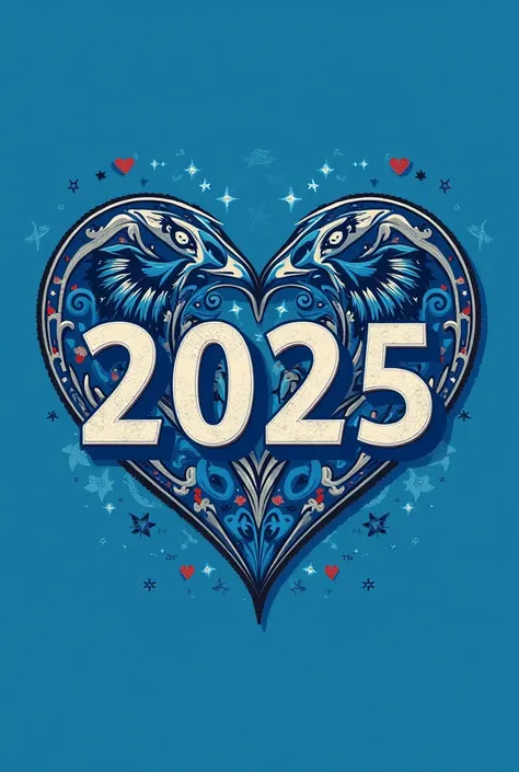 Create an image logo and seal showcasing ANTINERO CLAN REUNION "2025" printed in a blue T-shirts with background Heart