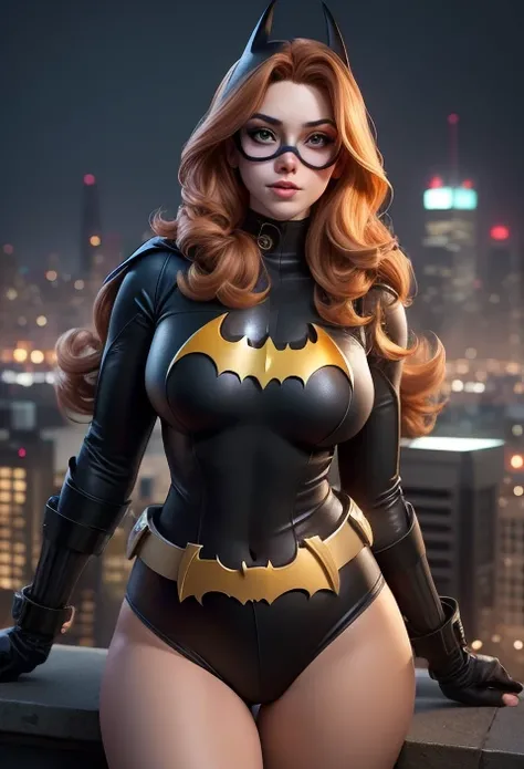 a woman in a batman costume posing on a rooftop, batgirl, amouranth as a super villain, anigirl batman, maika monroe batgirl, batwoman, comic book character, cat woman, better known as amouranth, high quality costume, superhero body, dinah drake, glamourou...