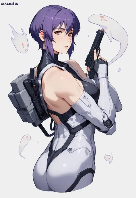 未pt，Picture of a woman dressed in a traditional style holding a gun,  Ghost in the Shell Art Style,  Ghost in the shell style , git, Motoko Kusanagi,  kashart kentz ,  unknown artstyle ,  Cyberpunk Anime Girl Mecha ,  GAINAX anime style , Masamune Shirow, ...