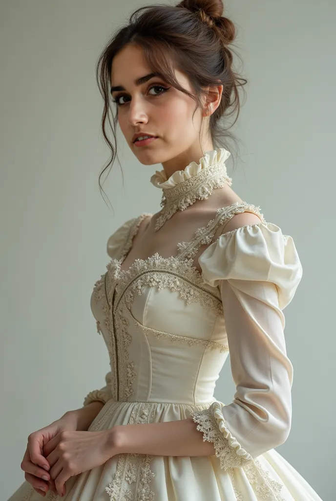 Ai picture of this women in a modern casual realistic 1870s gown clothing