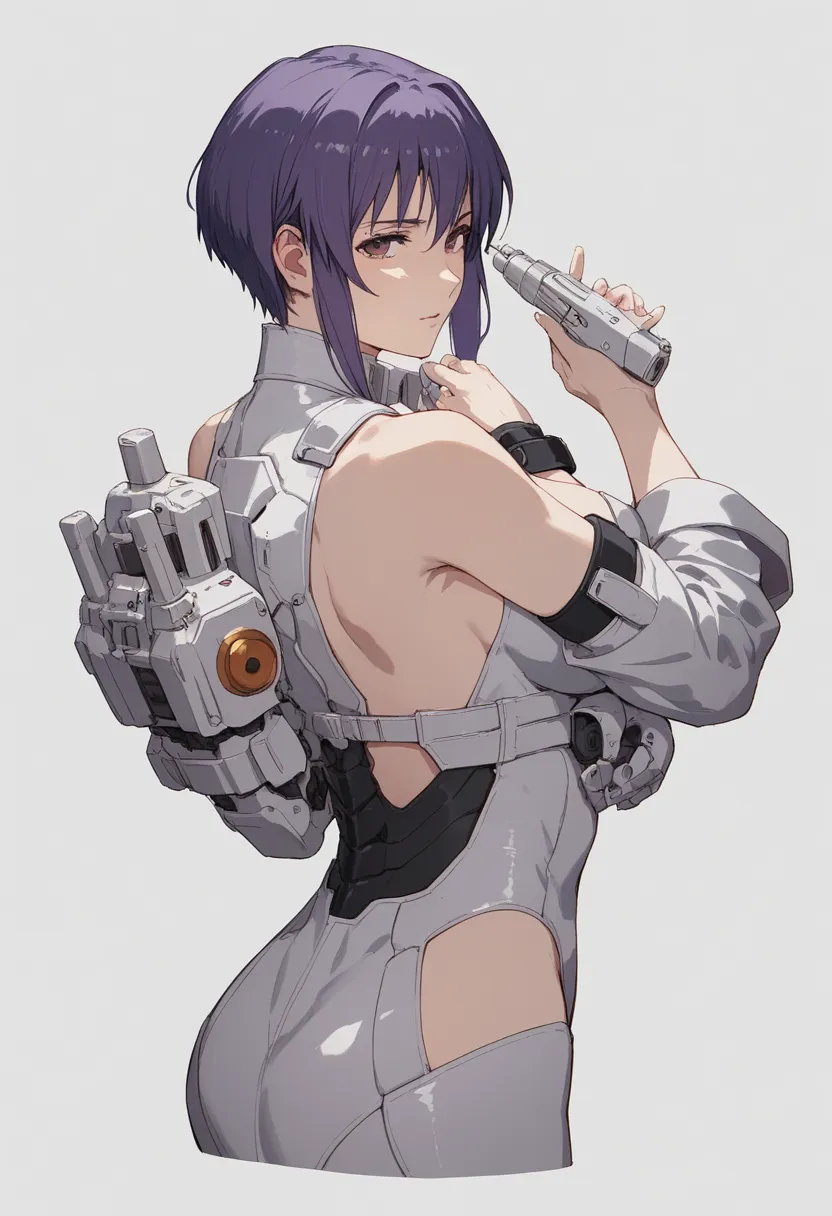 pt，Picture of a woman in futuristic clothes holding a gun,  Ghost in the Shell Art Style,  Ghost in the shell style , git, Motoko Kusanagi,  kashart kentz ,  unknown artstyle ,  Cyberpunk Anime Girl Mecha ,  GAINAX anime style , Masamune Shirow,  inspired ...