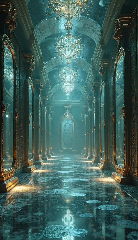 a magical room filled with many mirrors without a single person