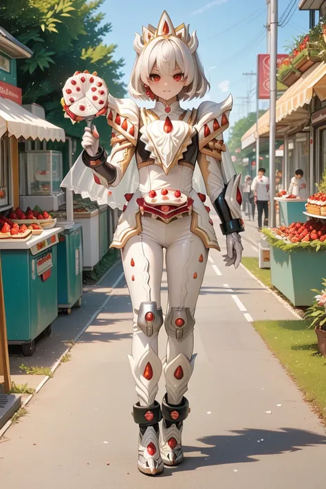 kamen rider, gavv, kamen rider gavv, cakeking, armor, strawberry, icing, anime girl, girl, girl form, full body, stand, sexy