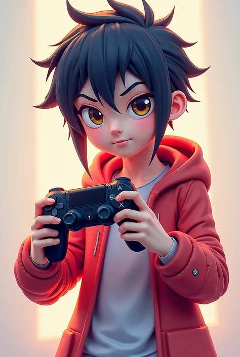 Anime shaped man holding video game controller 