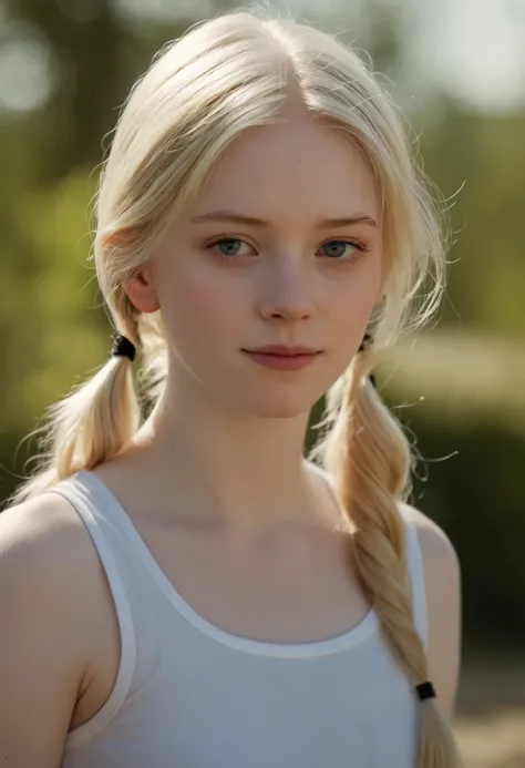 cinematic film still 21year old girl,solo,(pale skin:1.3),blonde hair,long hair,freckles,dusty background,sunny day,outdoor background,looking shyly at viewer,pigtails,Ultra-HD-details,true to life,HDR image,High detail resolution,soft eyes,natural skin,hi...