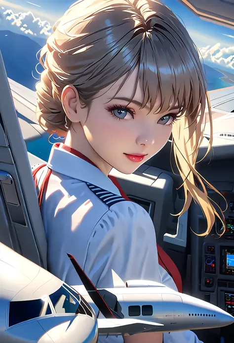  top quality,( RAW Photo:1.2),( masterpiece:1.4),( Photorealistic :1.4),( Hi-Res:1.4),  1 girl,  depth synthesis,  flight attendant , Exquisite details,8k,  extremely detailed,  perfect lighting,  Epic Backgrounds 