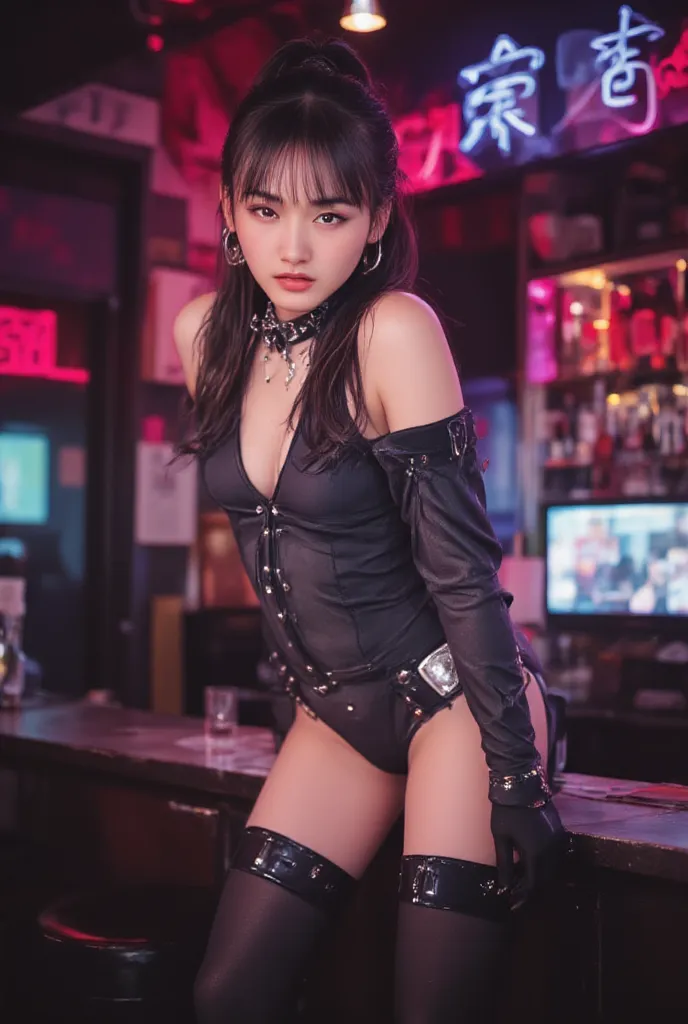 Genuine, rating_safe,    High Res Images  , masterpiece,  top quality ,     High Quality  ,    very detailed,    detailed information, Sharp details, looking at the front、   Professional Writing , Alone,    1 girl,    young Japanese woman, neon-lit store i...