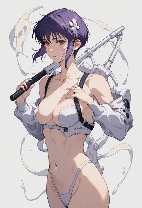 未pt，An illustration of a woman in revealing clothes holding a computer chip,  Ghost in the Shell Art Style,  Ghost in the shell style , git, Motoko Kusanagi,  kashart kentz ,  unknown artstyle ,  Cyberpunk Anime Girl Mecha ,  GAINAX anime style , Masamune ...