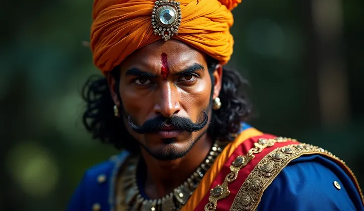 Character Description (Use this consistently in all prompts):
	•	Name: Chhatrapati Sambhaji Maharaj
	•	Age: Around 30-32 years
	•	Skin Tone: Wheatish brown with battle scars on his arms and forehead
	•	Facial Features: Sharp jawline, intense eyes filled wi...