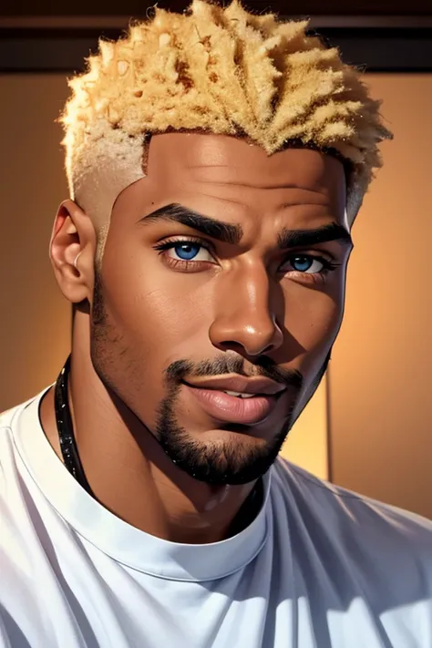 A portrait of a handsome African American male whose facial features are a combo of Jason Derulo + Charles Michael Davis. The male wears a white shirt and black pants. The male looks relaxed but charismatic. Symmetrical eyes. Symmetrical face. Full-colored...