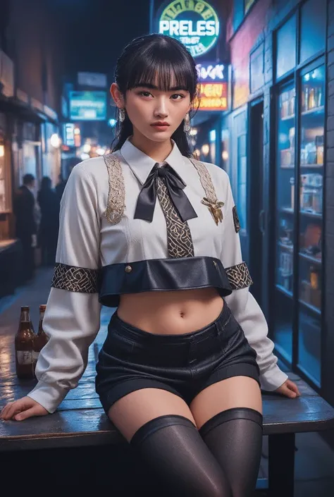 Genuine, rating_safe,    High Res Images  , masterpiece,  top quality ,     High Quality  ,    very detailed,    detailed information, Sharp details, looking at the front、   Professional Writing , alone,    1 girl,    young Japanese woman, neon-lit store i...