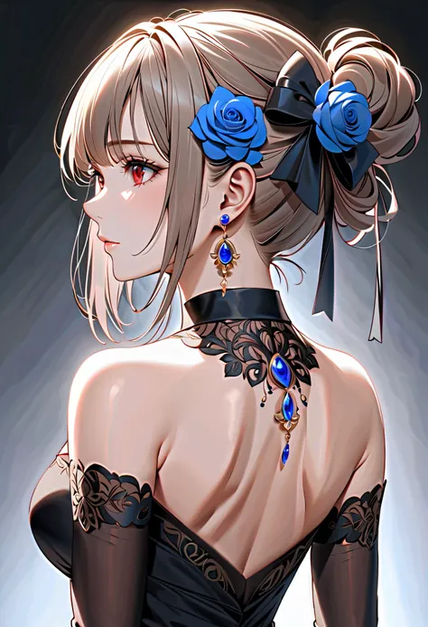 (( masterpiece)), (( top quality)), ( very well detailed), (( very well detailed)), 4K, (8k),  so beautiful,  absurd high resolution  ,  female 1 person,  mature woman,  perfect anatomy,  dress, Alone,  Gold,  Red Eyes ,  hair ornament ,  jewelry,  earring...