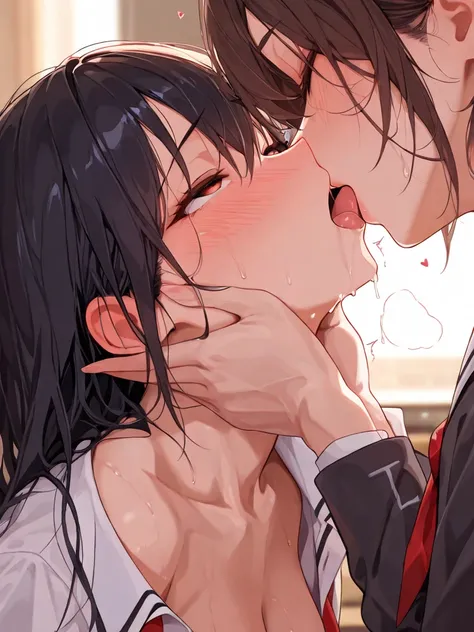 kiss, 2.  woman, high school girl,,chest,Touching,Fouling,moaning,sore, ahegao,kiss