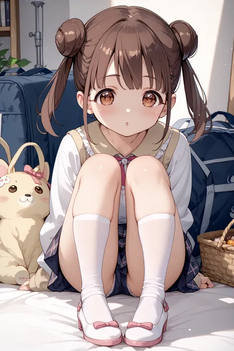 ((sonoda chiyoko:1.5),(brown hair,double bun,twintails,brown eyes:1.0),( female 1:1.5),(full body,between legs focus、from front,ローアングル)、パンティー