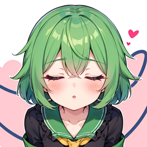  one girl, Beautiful appearance、Komeiji Koishi ,  small,  close your mouth、Short sleeve、 green hair、School、 heart symbol